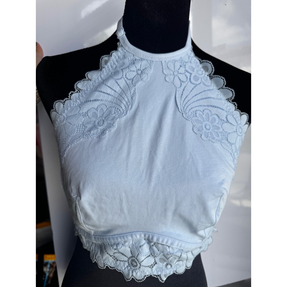 Colsie Women Light Blue Floral Lace Halter Bralette Crop Top Large NWT